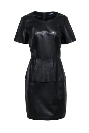 Antonio Melani - Black Leather Peplum Dress Sz 14