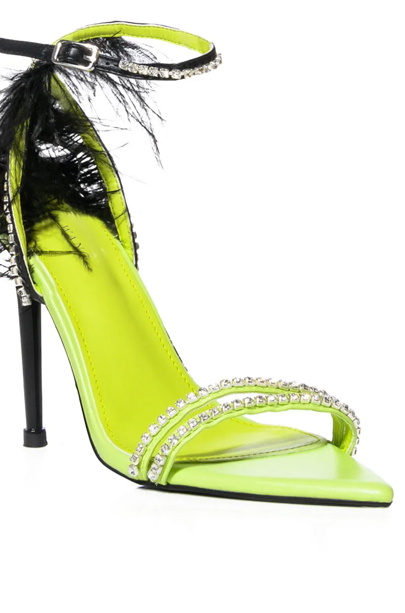 AZALEA WANG ELLA COLOR BLOCKED FEATHER SANDAL IN LIME