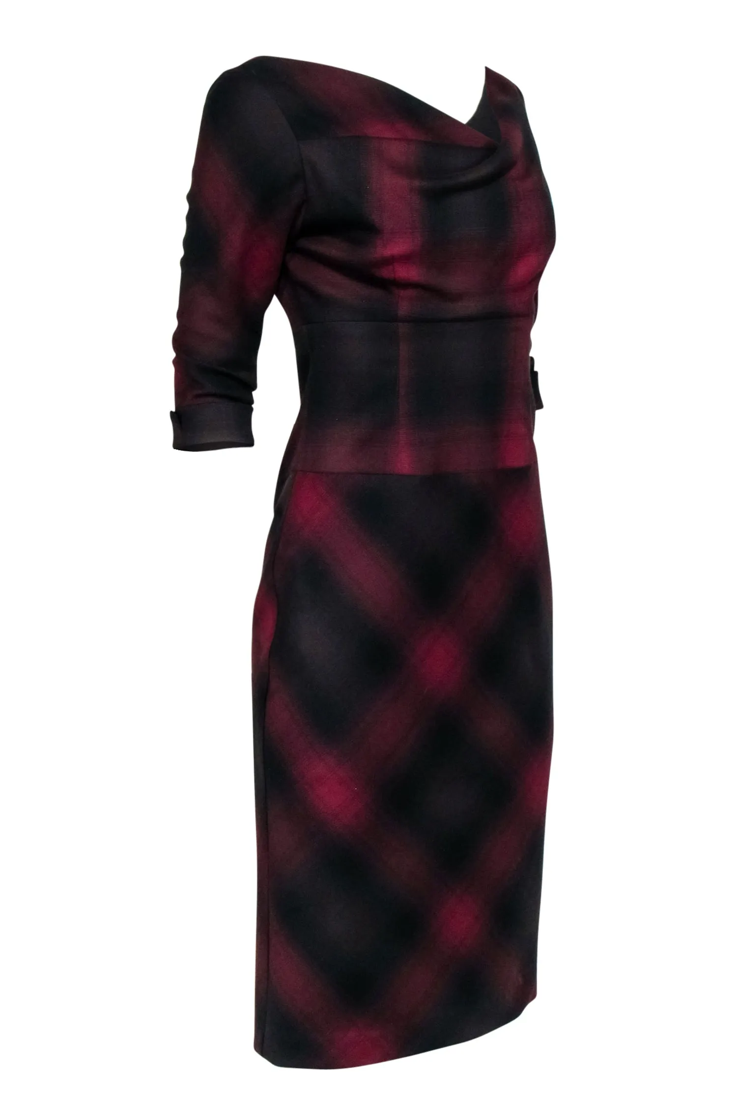 Black Halo - Red & Black Plaid Off The Shoulder Crop Sleeve Dress Sz 4