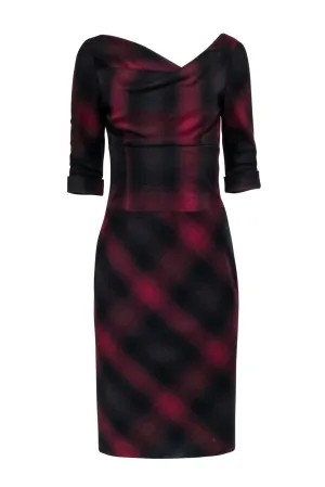 Black Halo - Red & Black Plaid Off The Shoulder Crop Sleeve Dress Sz 4
