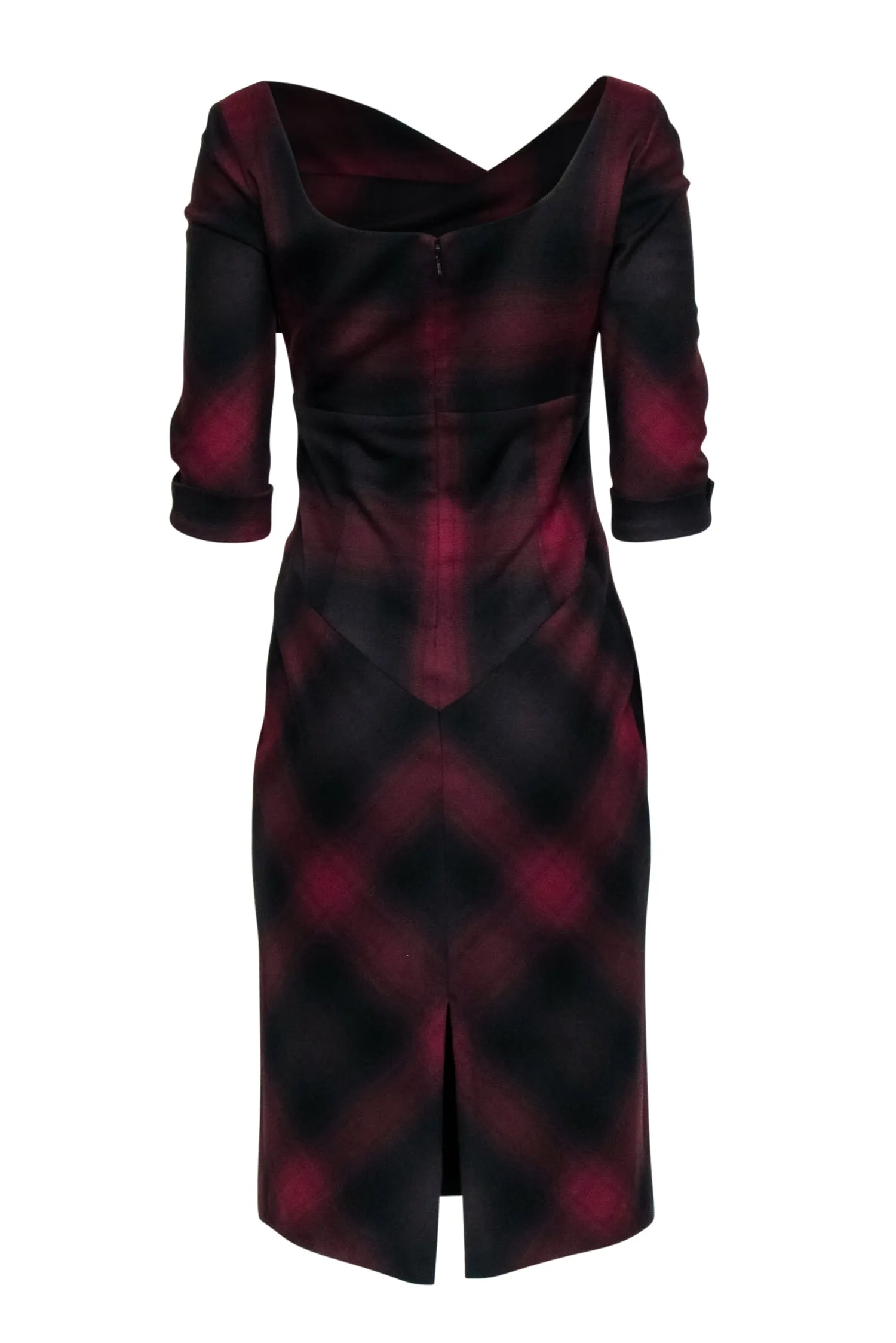 Black Halo - Red & Black Plaid Off The Shoulder Crop Sleeve Dress Sz 4