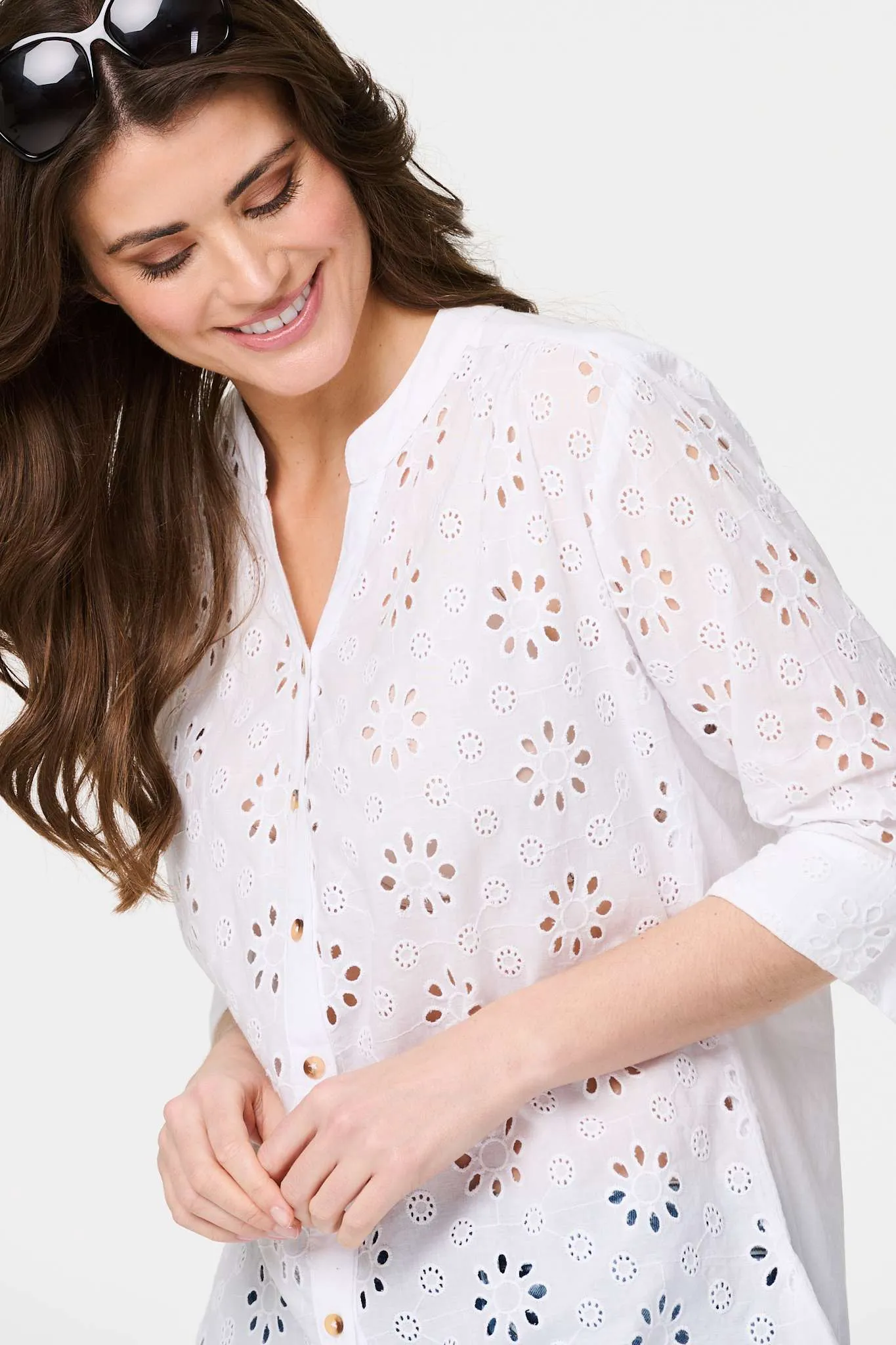 Broderie Anglaise 3/4 Sleeve Shirt