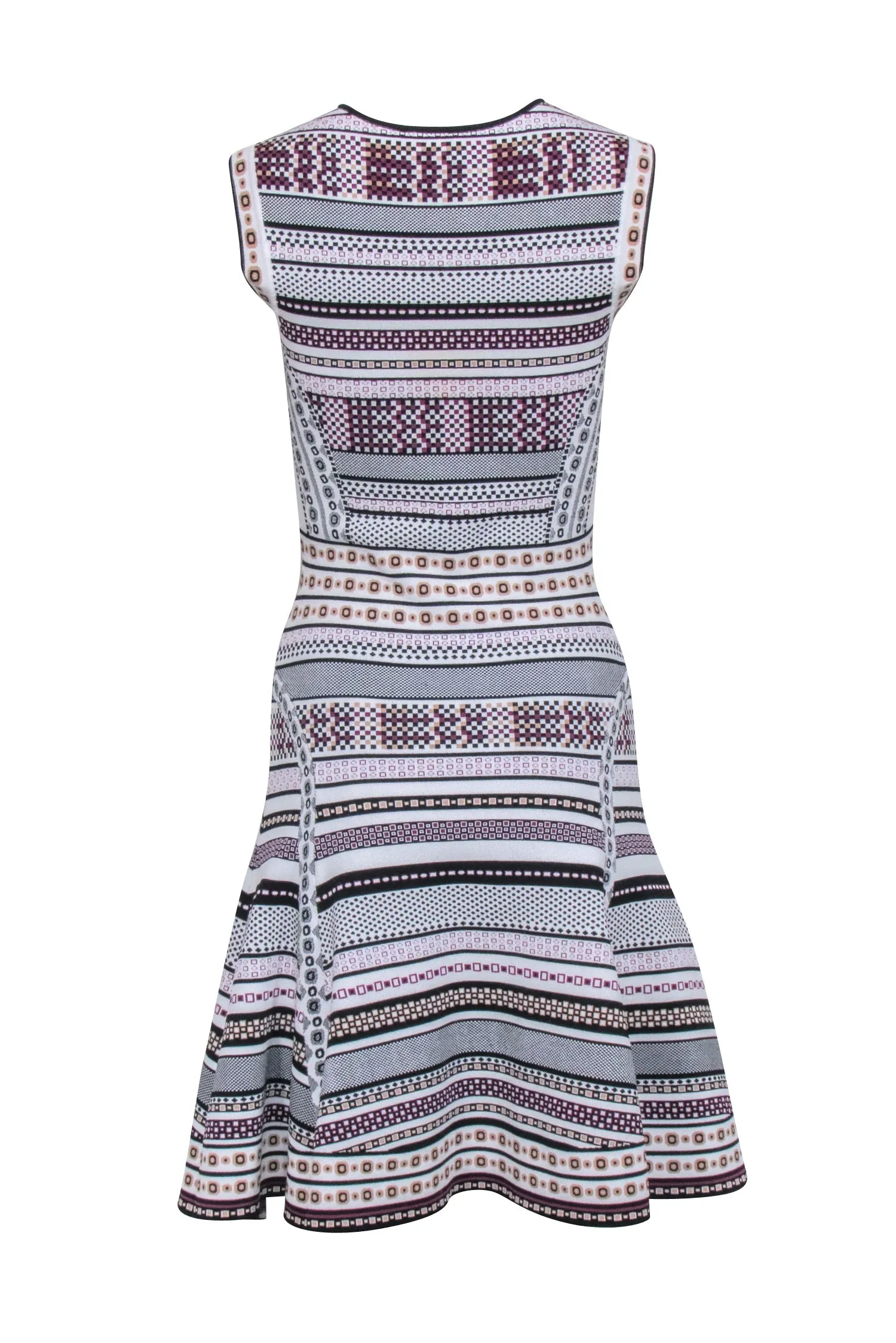 Diane von Furstenberg - White, Black, & Purple Print Knit Dress Sz M