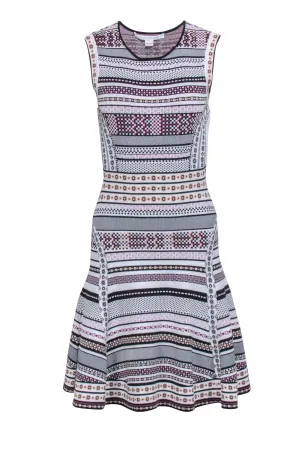 Diane von Furstenberg - White, Black, & Purple Print Knit Dress Sz M