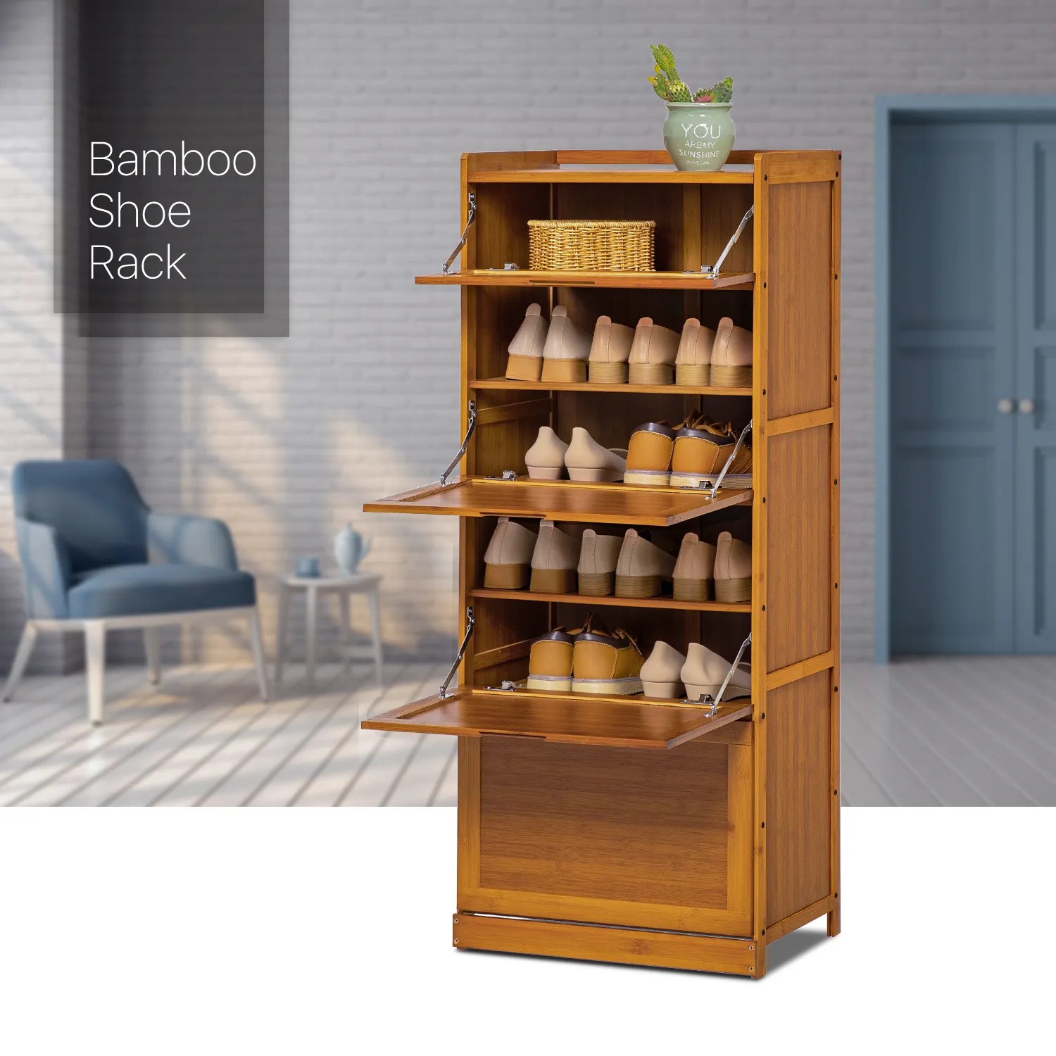 Drop Down Door Entryway Shoe Cabinet - 20" - Brown