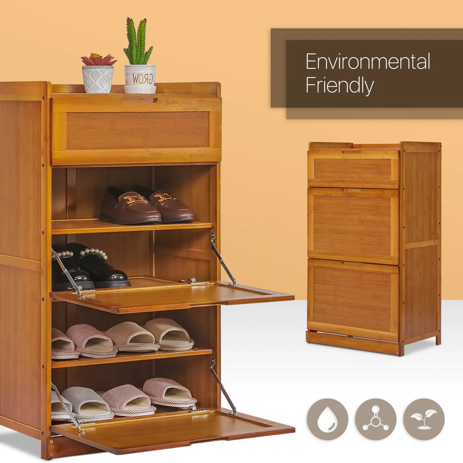 Drop Down Door Entryway Shoe Cabinet - 20" - Brown