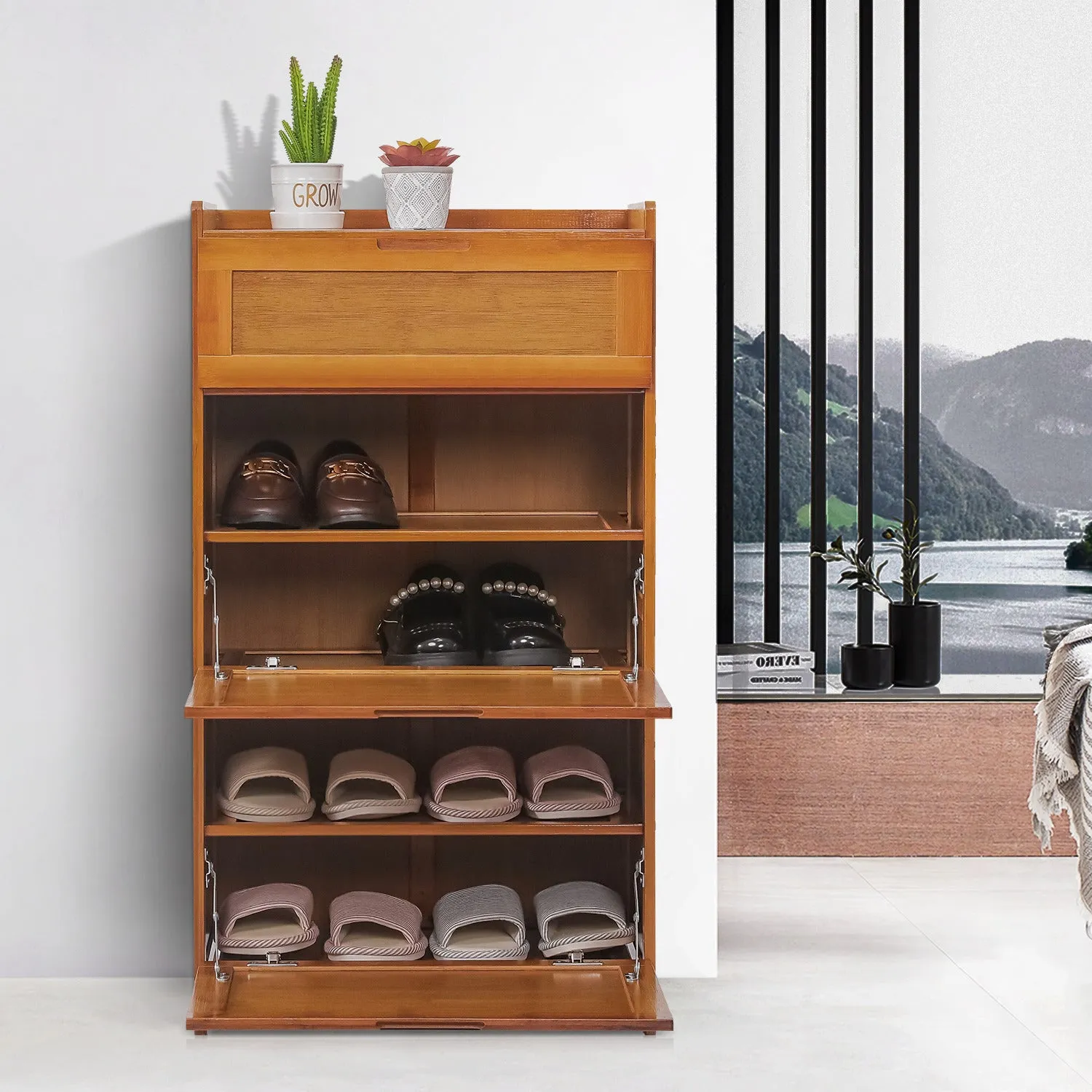 Drop Down Door Entryway Shoe Cabinet - 20" - Brown