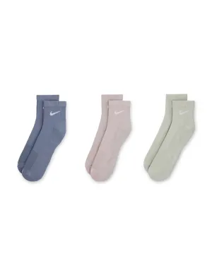 Everyday Plus Cushioned Training Ankle Socks (3 Pairs) - Blue/Pink/Green