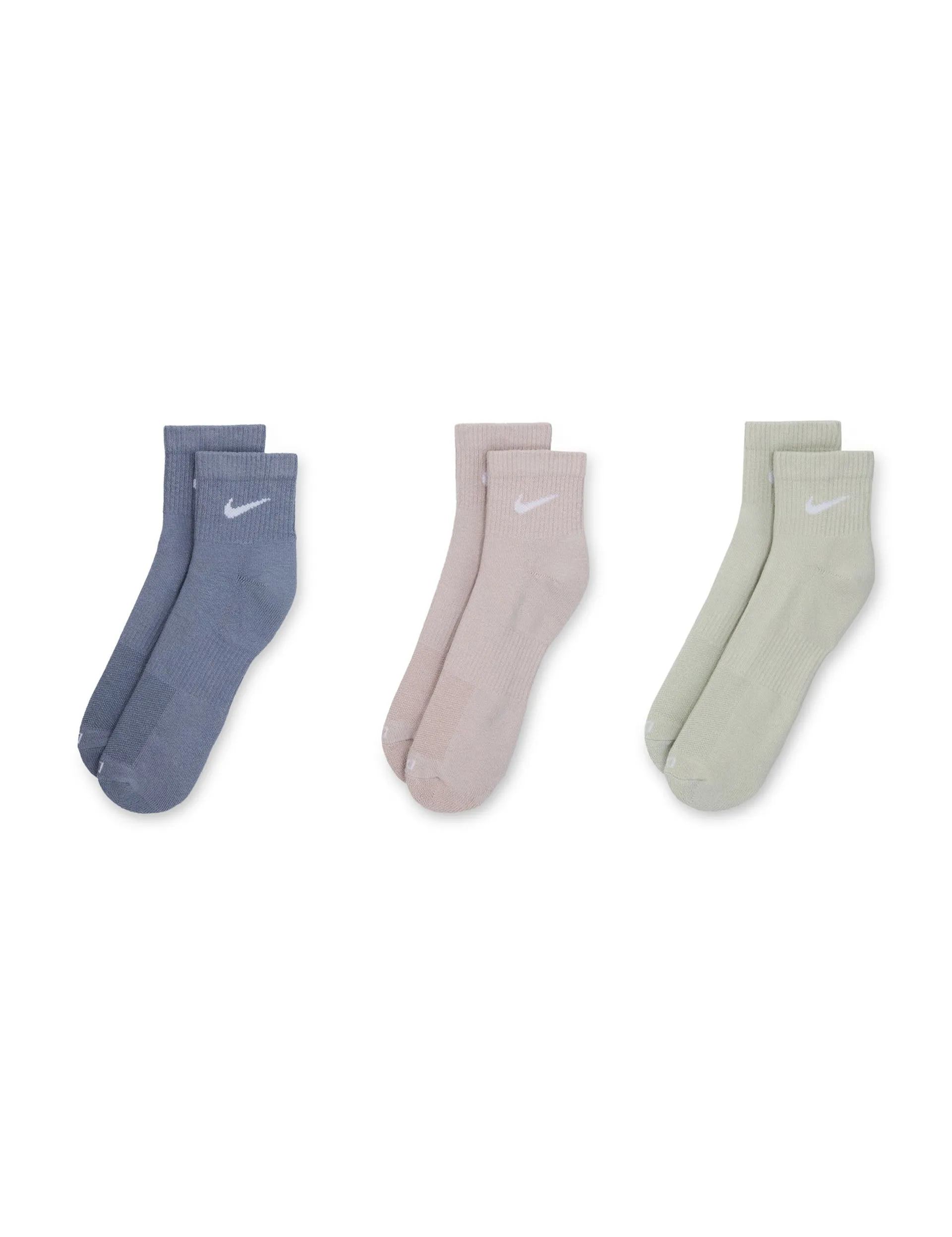 Everyday Plus Cushioned Training Ankle Socks (3 Pairs) - Blue/Pink/Green