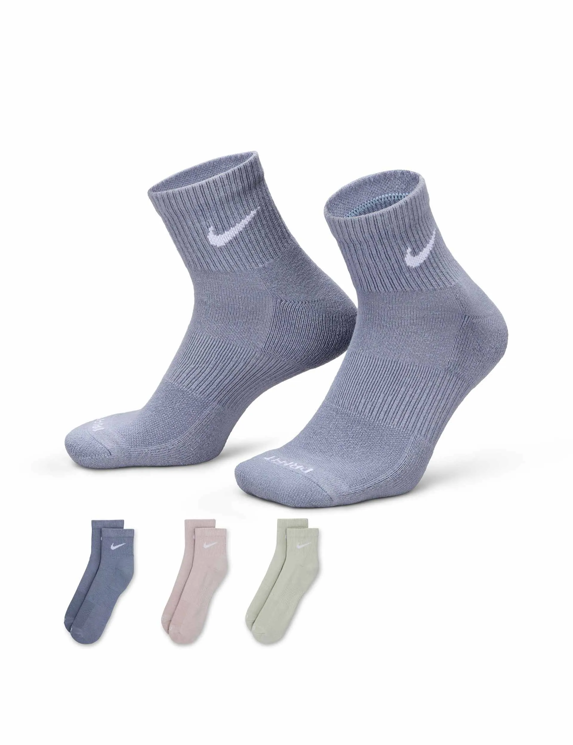 Everyday Plus Cushioned Training Ankle Socks (3 Pairs) - Blue/Pink/Green