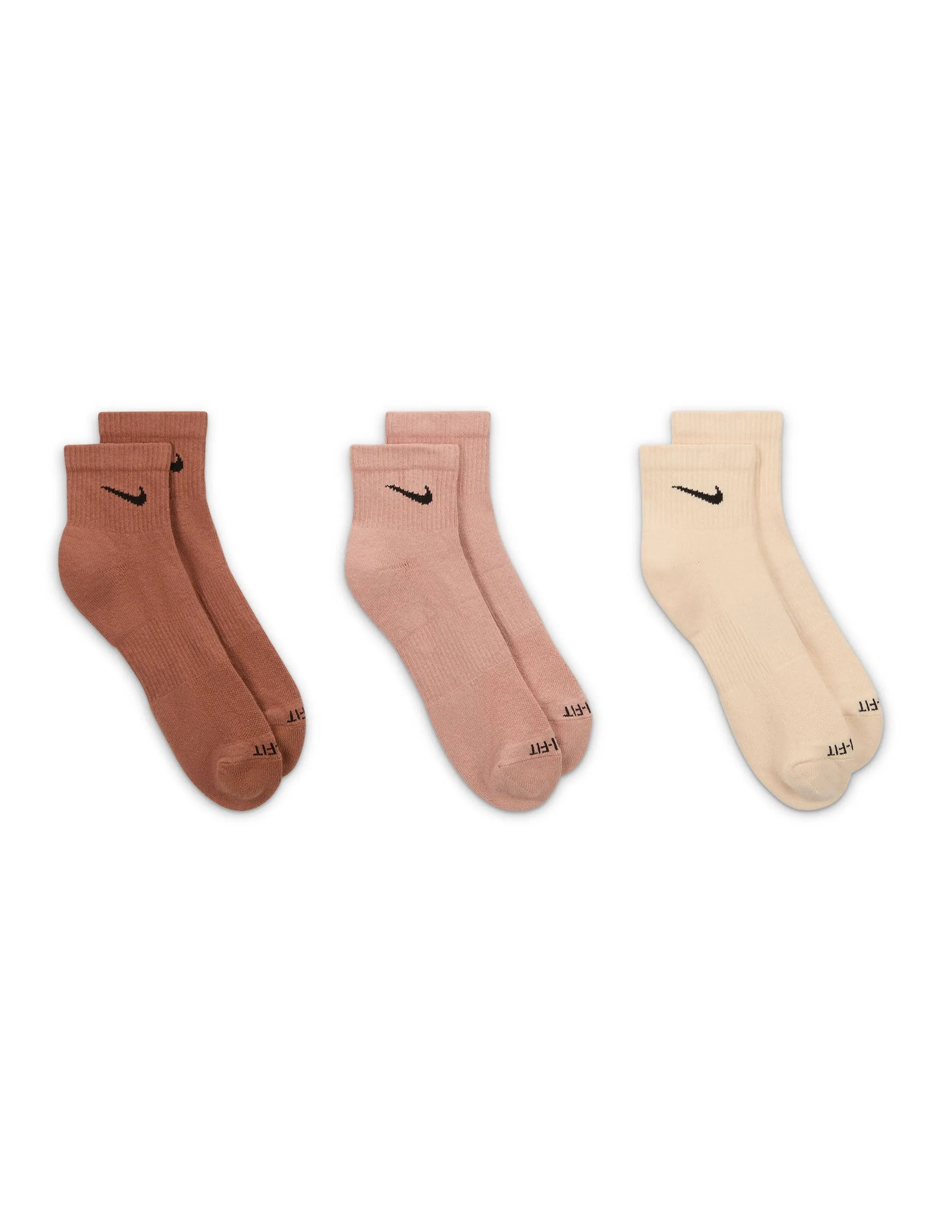 Everyday Plus Cushioned Training Ankle Socks (3 Pairs) - Brown/Pink/Beige