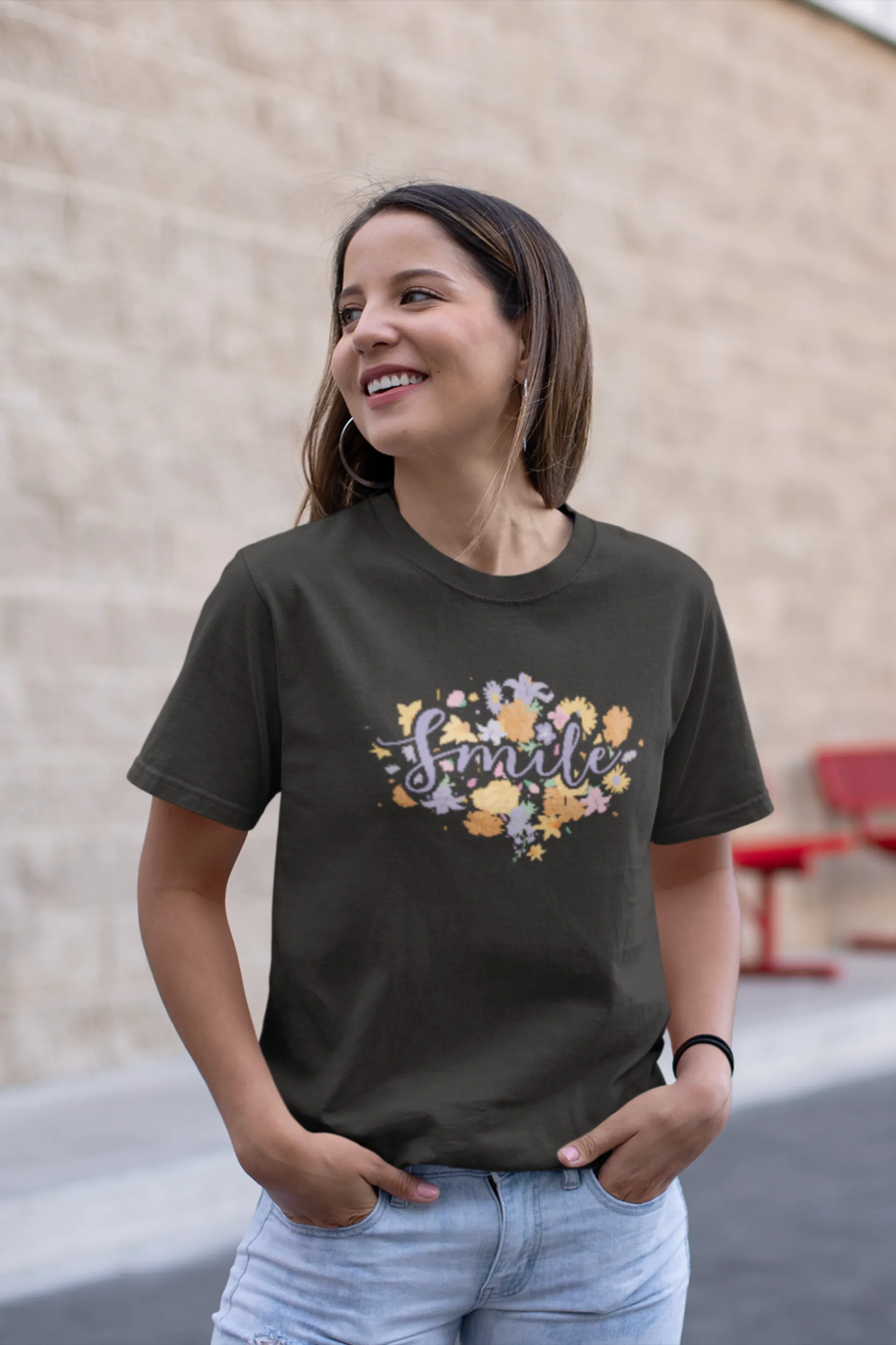 Floral Smile Printed T-shirt for women