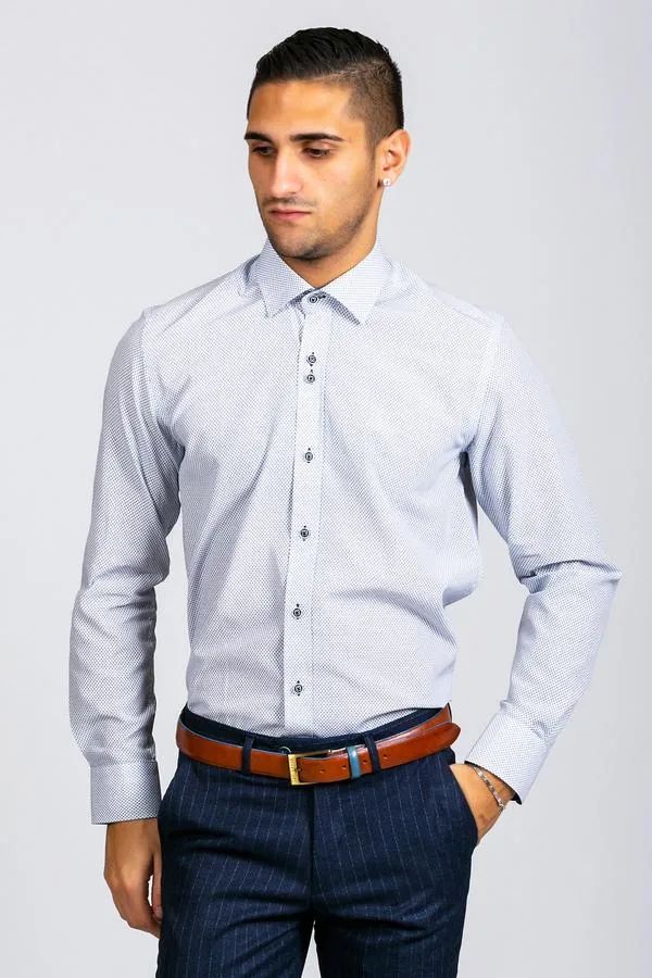 FRED - Navy Circle Print Long Sleeve Shirt | Marc Darcy