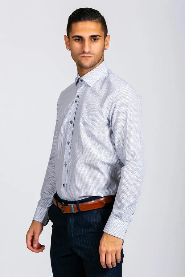 FRED - Navy Circle Print Long Sleeve Shirt | Marc Darcy