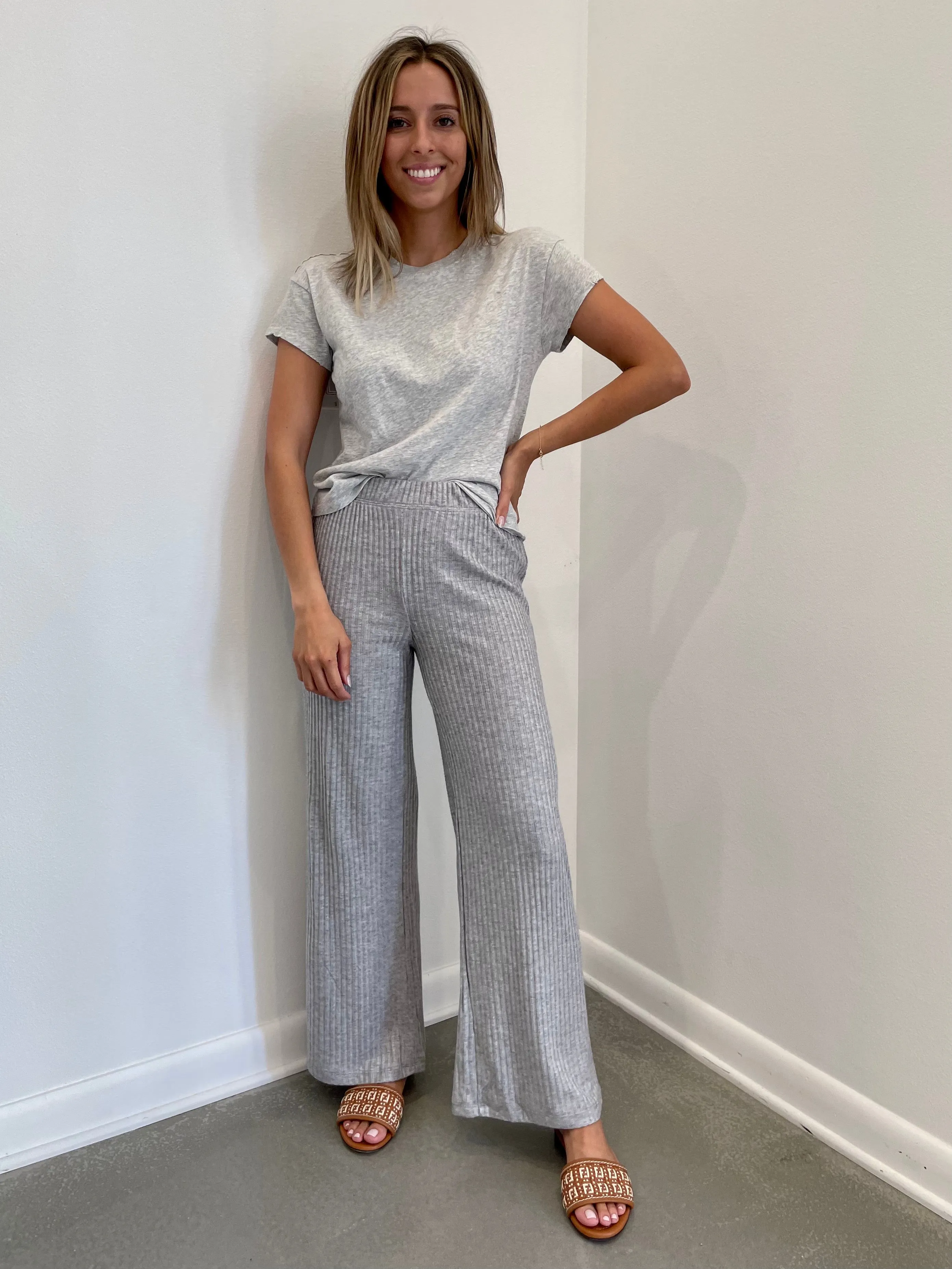 Geri Wide Rib Pant / Heather Grey