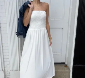 IRIS - Strapless Ruched Top Maxi Dress in Ivory