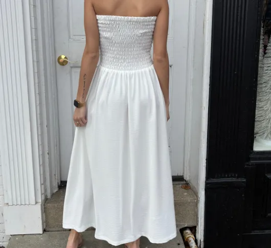 IRIS - Strapless Ruched Top Maxi Dress in Ivory