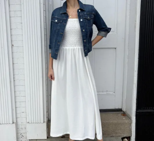 IRIS - Strapless Ruched Top Maxi Dress in Ivory