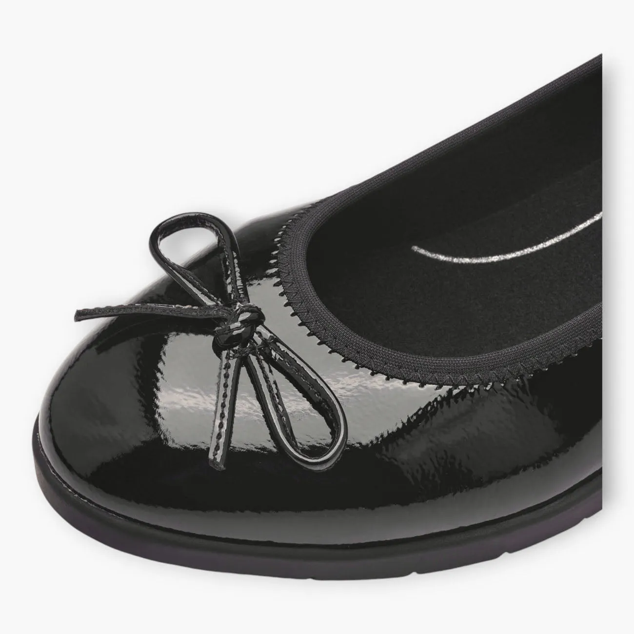 Jana Black Patent Bow Detail Wide Fit Ballerina Shoes