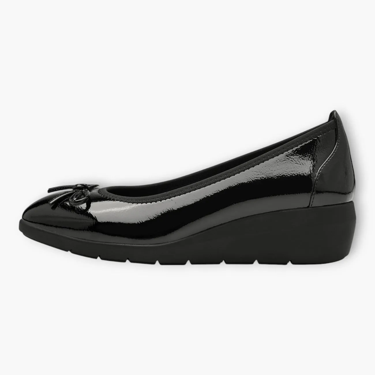 Jana Black Patent Bow Detail Wide Fit Ballerina Shoes