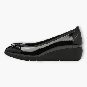 Jana Black Patent Bow Detail Wide Fit Ballerina Shoes