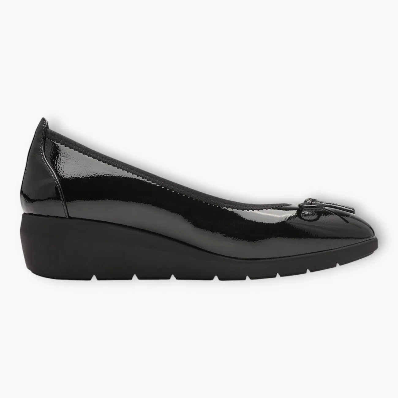 Jana Black Patent Bow Detail Wide Fit Ballerina Shoes