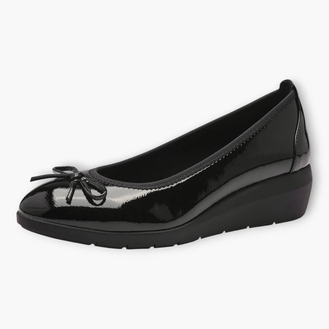 Jana Black Patent Bow Detail Wide Fit Ballerina Shoes