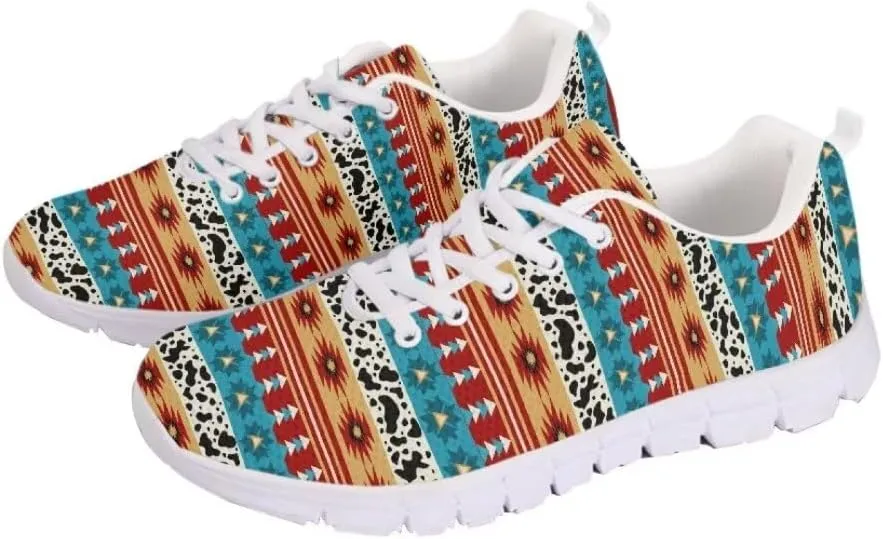 Jeiento Athletic Sneakers for WomenMen Ethnic Style Mesh Running Shoes Workout Sneakers Lace-up Tennis Shoes Non Slip Gym Sports Shoes