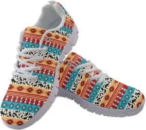 Jeiento Athletic Sneakers for WomenMen Ethnic Style Mesh Running Shoes Workout Sneakers Lace-up Tennis Shoes Non Slip Gym Sports Shoes