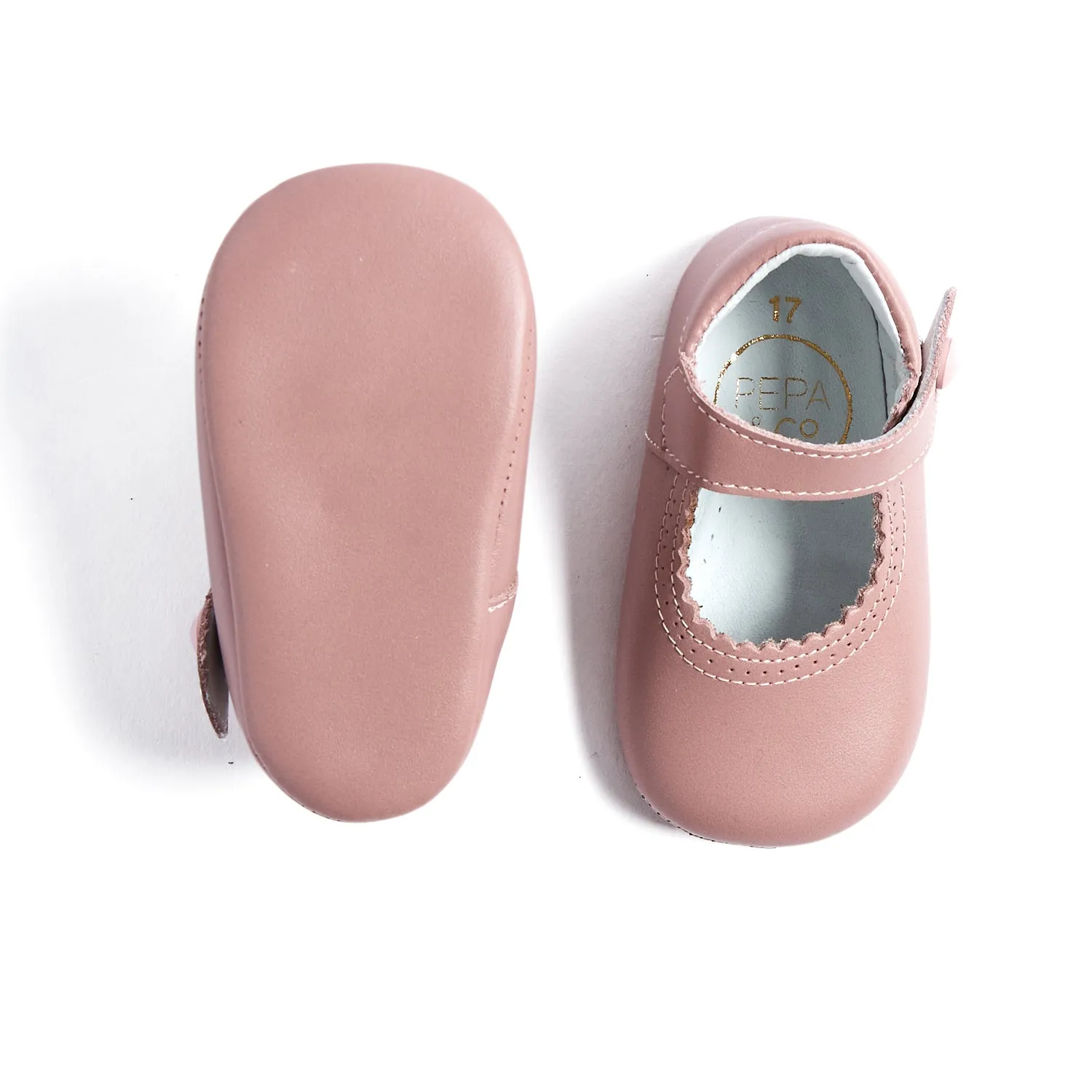 Leather Pink Mary Jane Pram Shoes