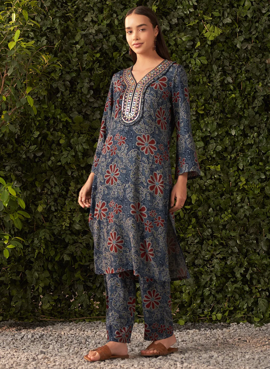Liah Navy Blue Printed Rayon Kurta Set for Women