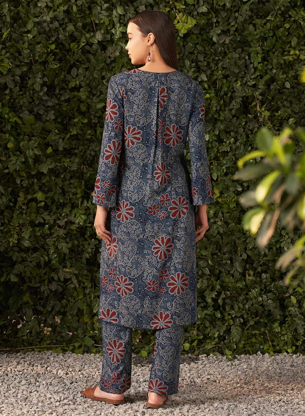 Liah Navy Blue Printed Rayon Kurta Set for Women