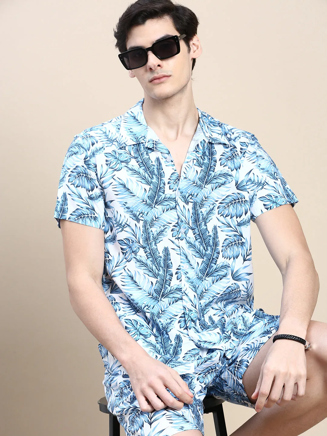 Men Blue Printed Casual Co ord Set