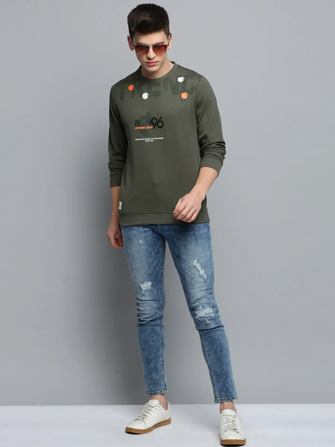 Men Green Printed Casual Sweatshirt