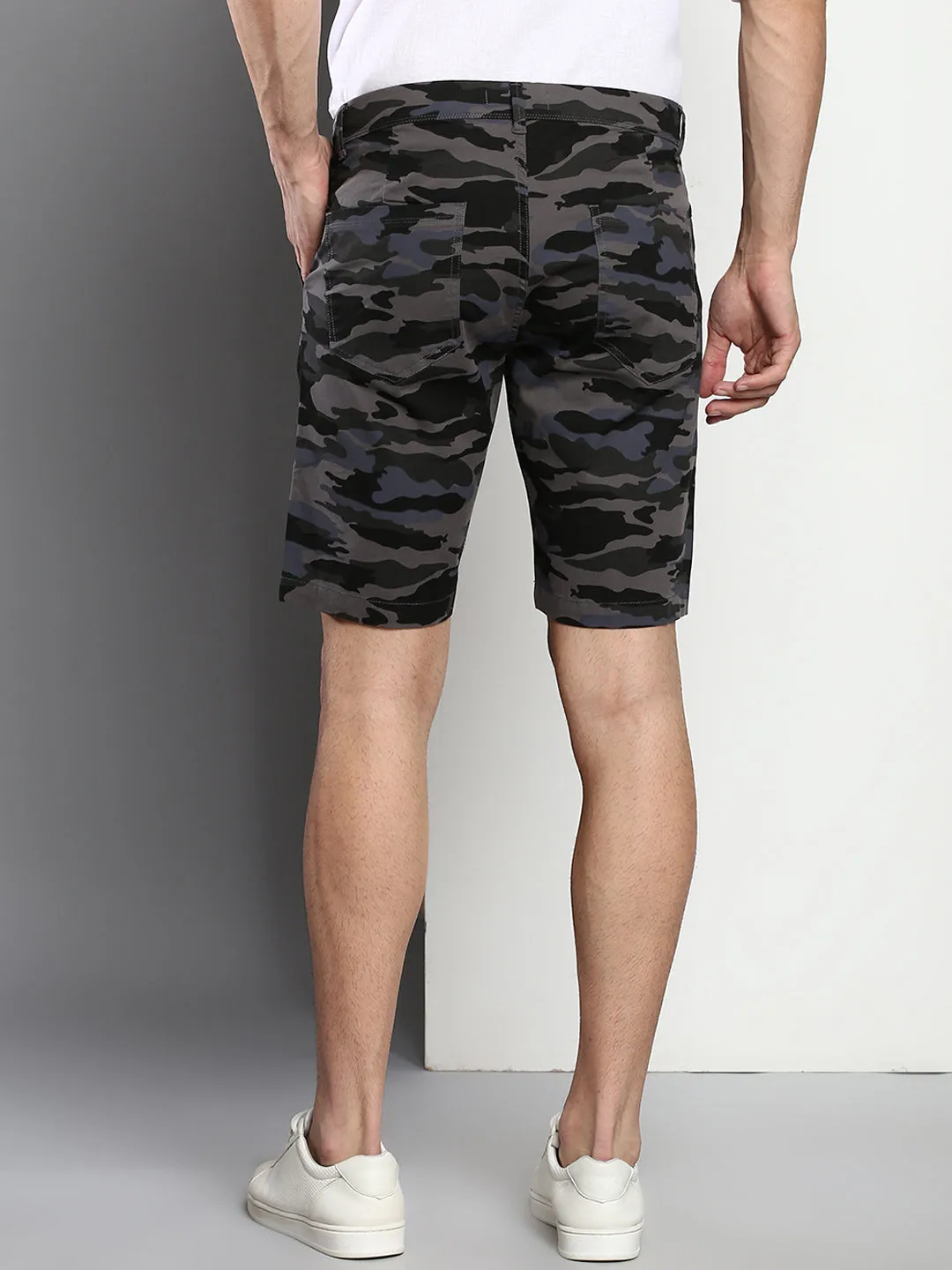 Men's Natural Grey Slim Fit Mid Rise Casual Cotton Shorts