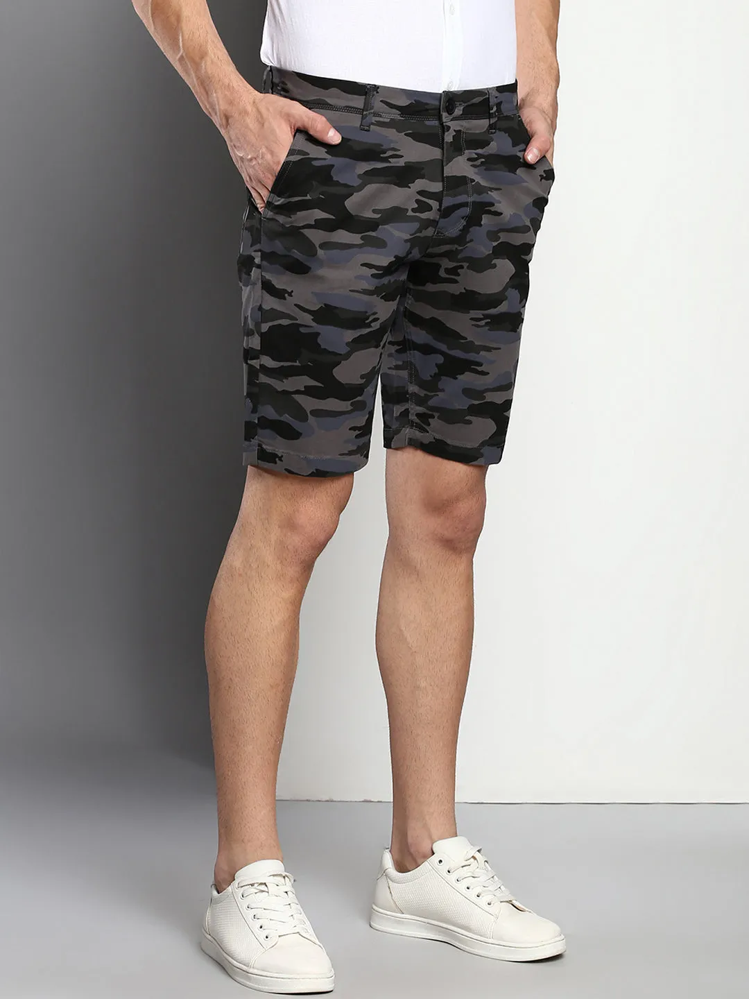 Men's Natural Grey Slim Fit Mid Rise Casual Cotton Shorts