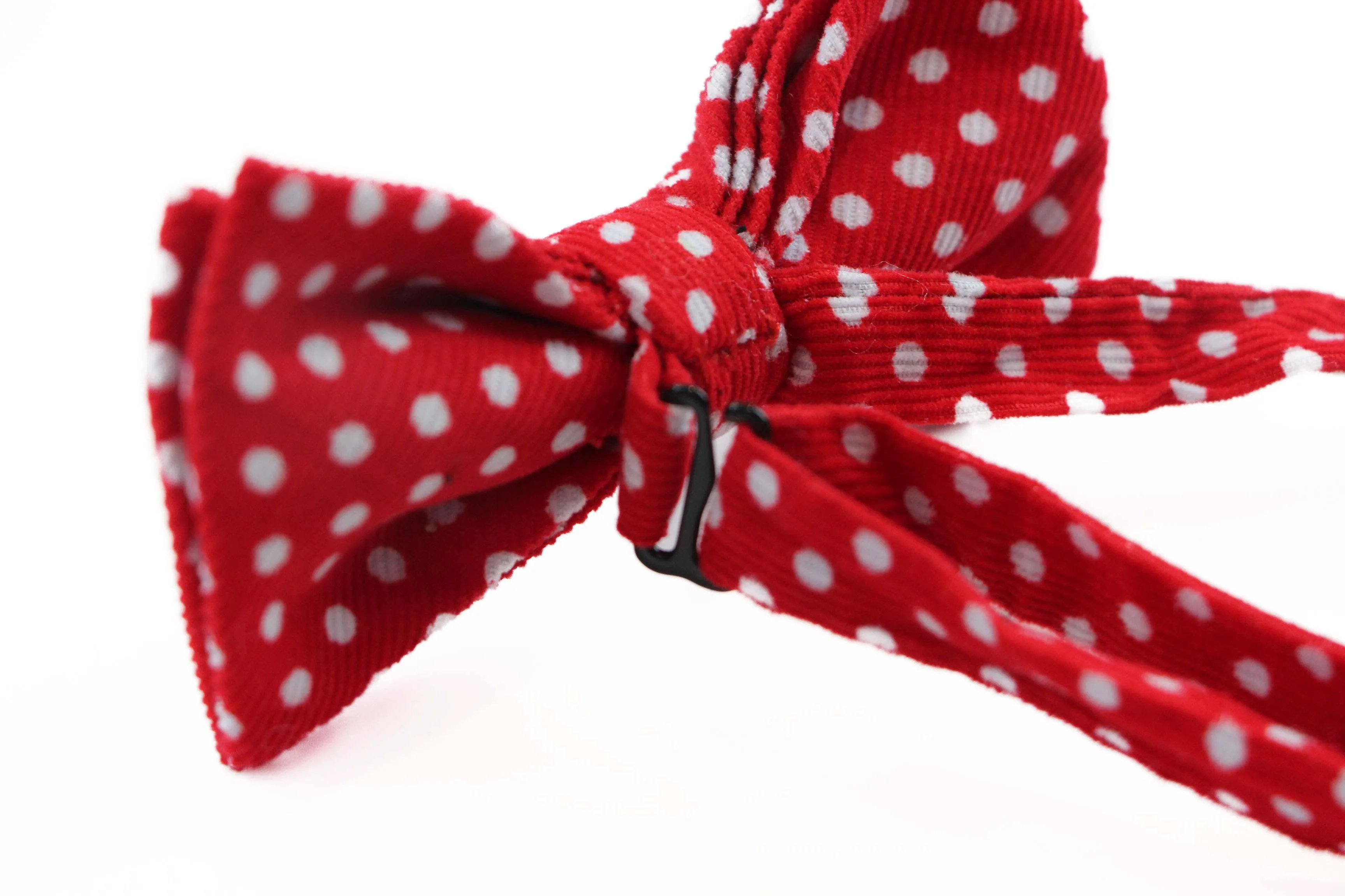 Mens Red & White Cord Polka Dot Patterned Bow Tie