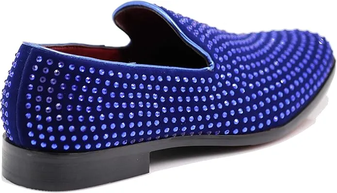 Men's Silver Velvet Rhinestone Studded Designer Shoes