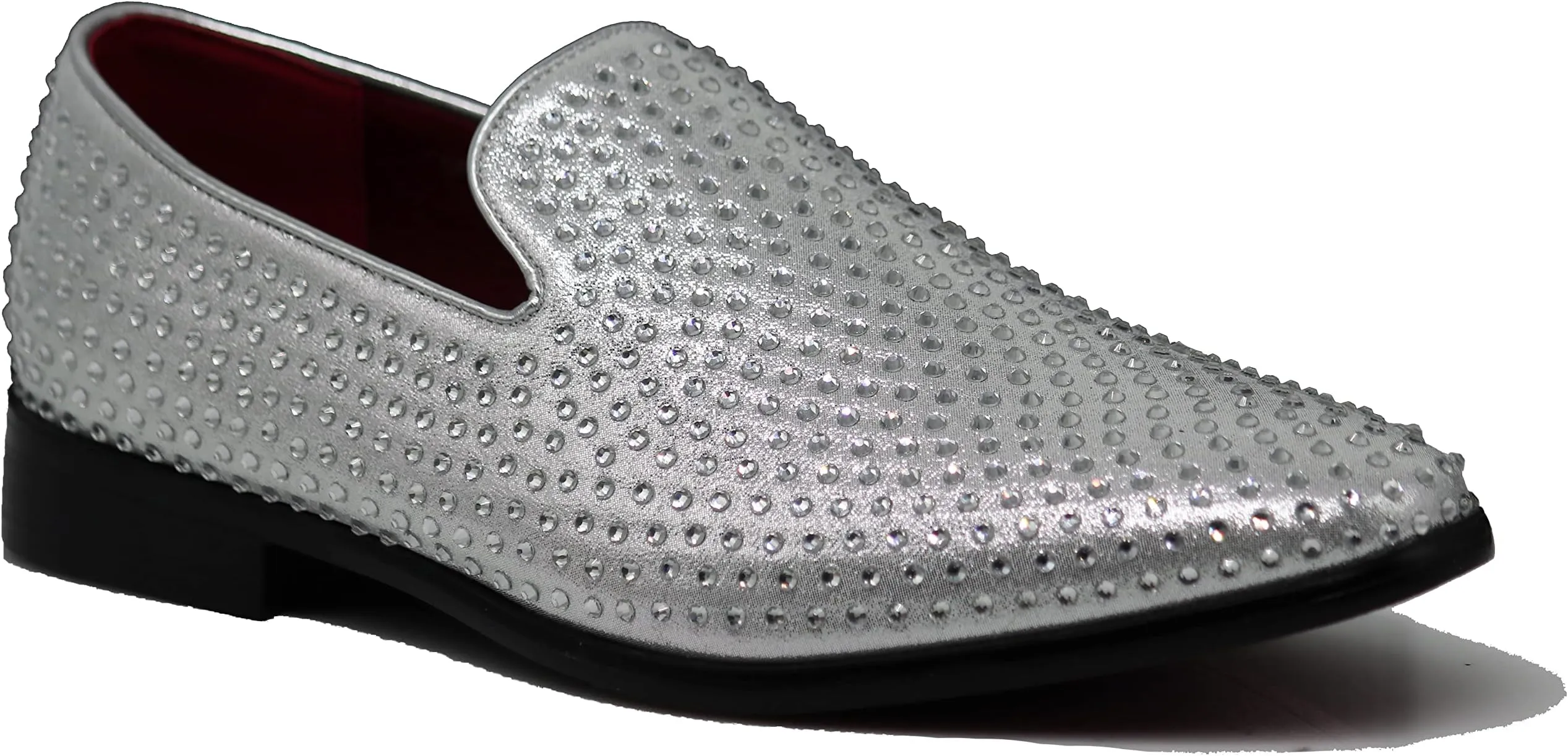 Men's Silver Velvet Rhinestone Studded Designer Shoes