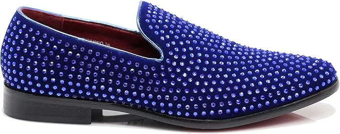 Men's Silver Velvet Rhinestone Studded Designer Shoes