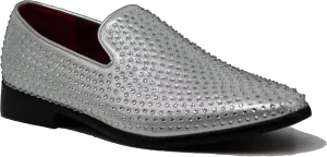 Men's Silver Velvet Rhinestone Studded Designer Shoes