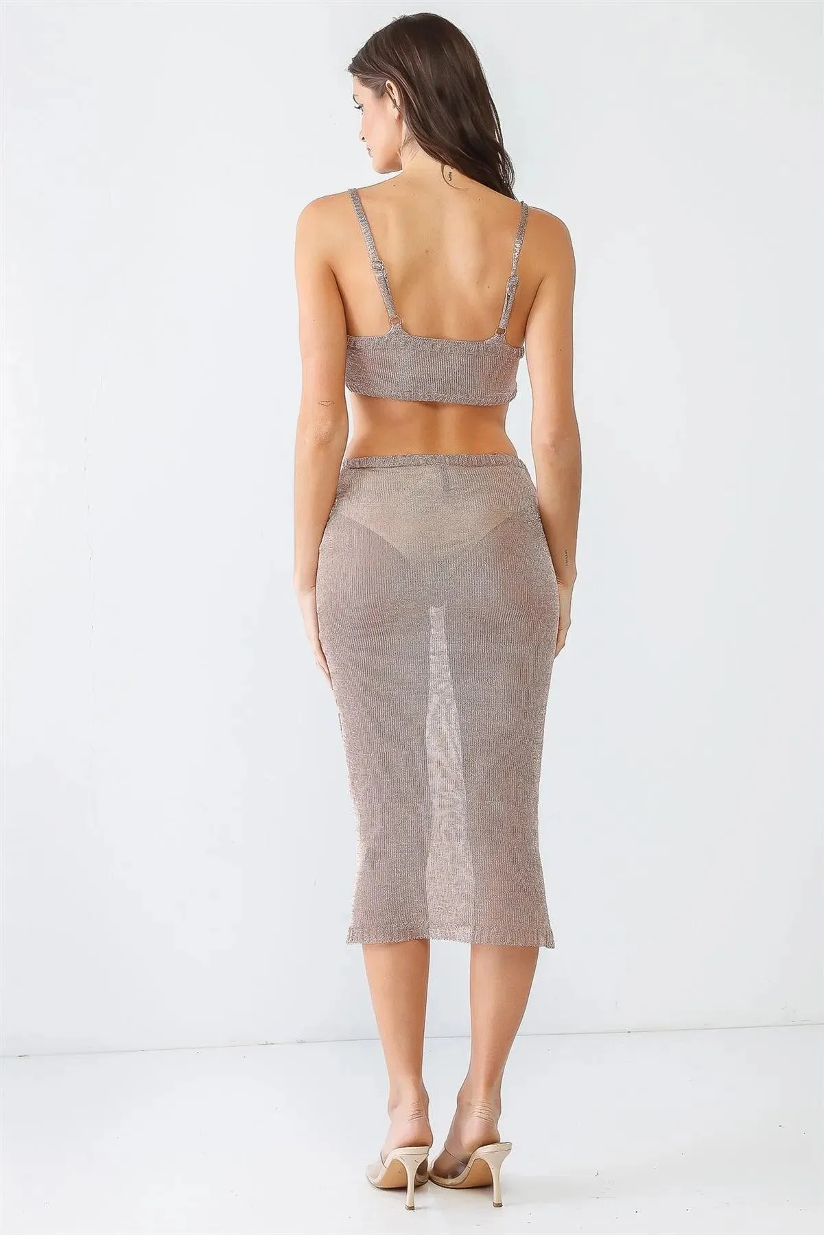 Mesh Bow Detail Strappy Cut-Out Sheer Midi Dress