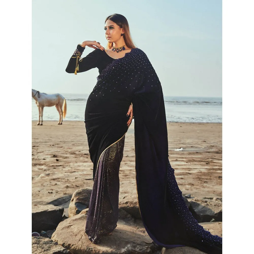 MONK & MEI Jane Blue Saree With Stitched Blouse