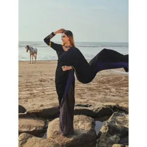 MONK & MEI Jane Blue Saree With Stitched Blouse