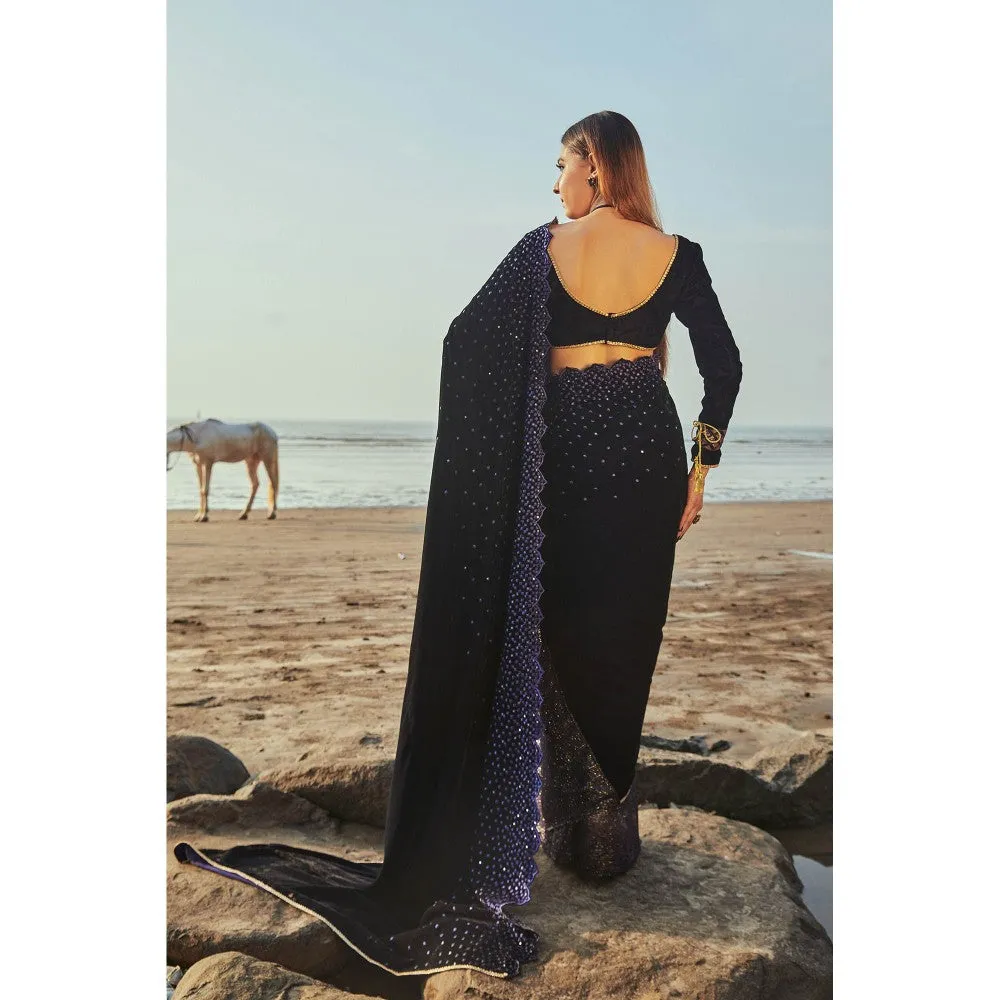 MONK & MEI Jane Blue Saree With Stitched Blouse