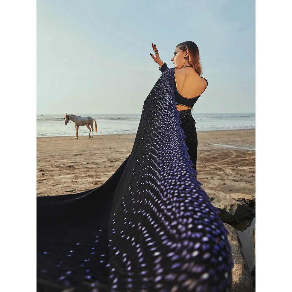 MONK & MEI Jane Blue Saree With Stitched Blouse
