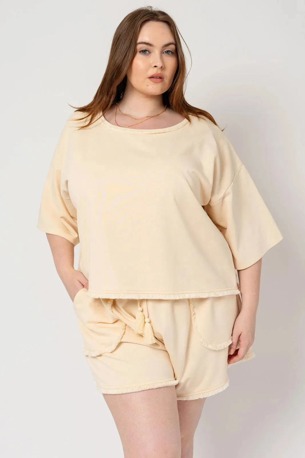 Plus Size Fringe Hem Relaxed Fit Lounge Set