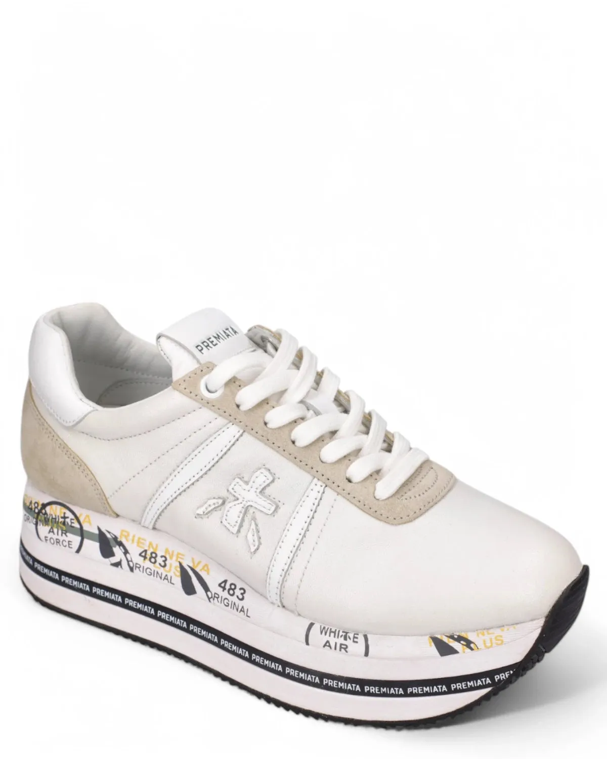 Sneakers BETH 5603 Platform in Pelle Bianca e Suede