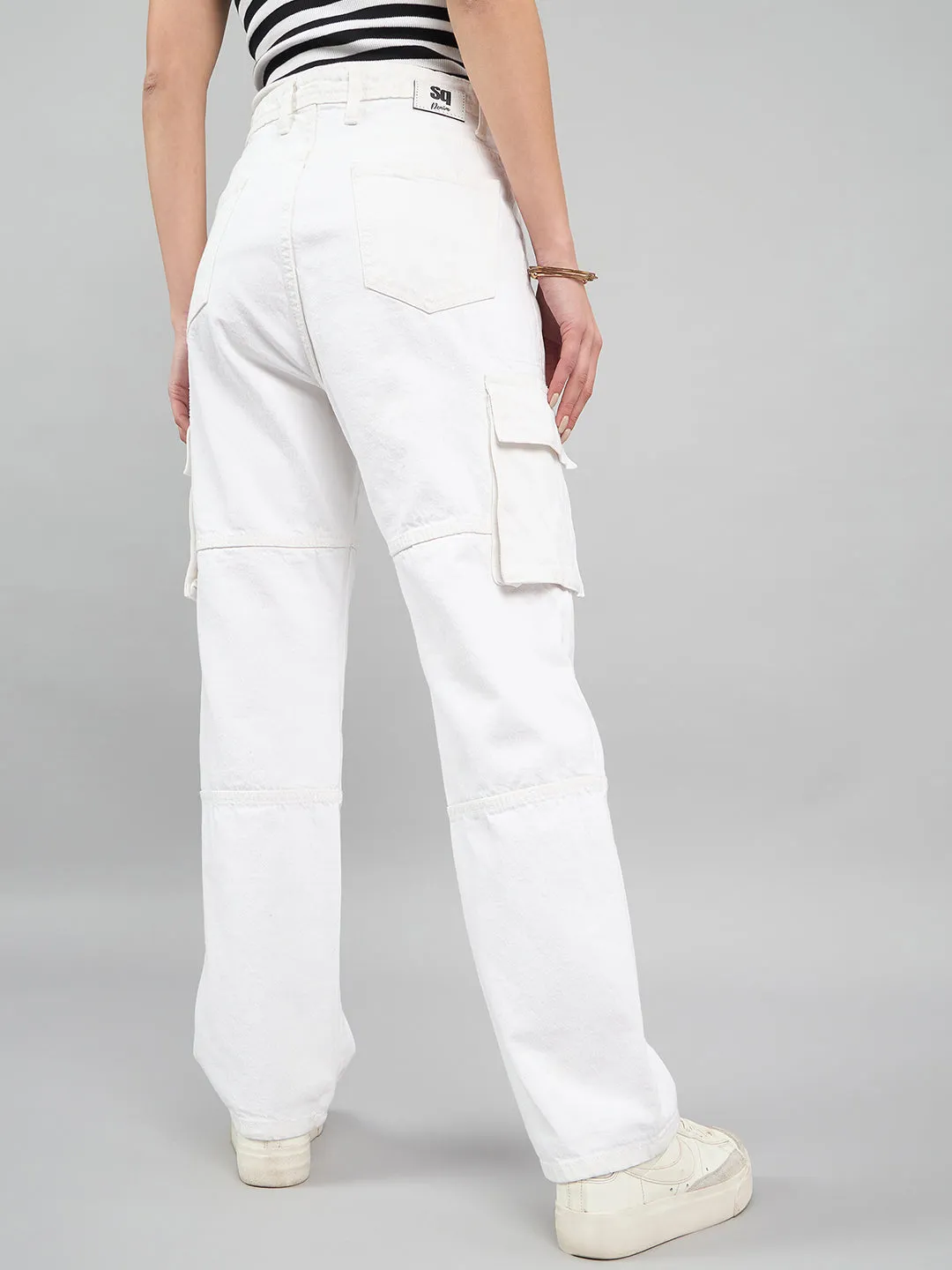 Style Quotient Women White Relaxed Fit High Rise Cargos