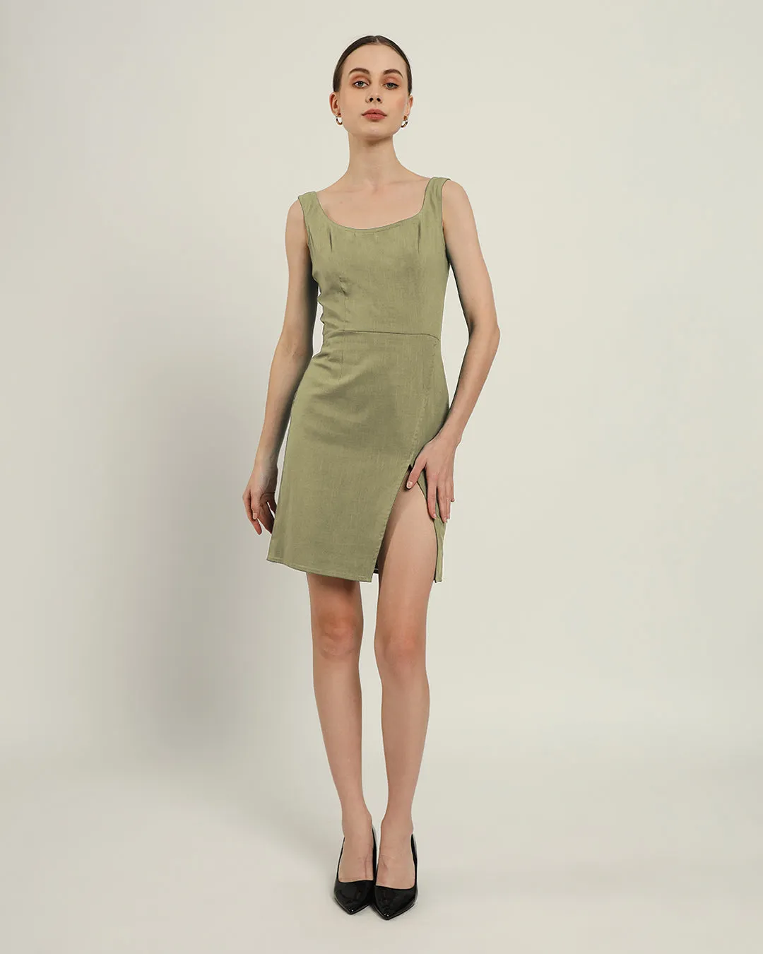 The Cannes Daisy Olive Linen Dress